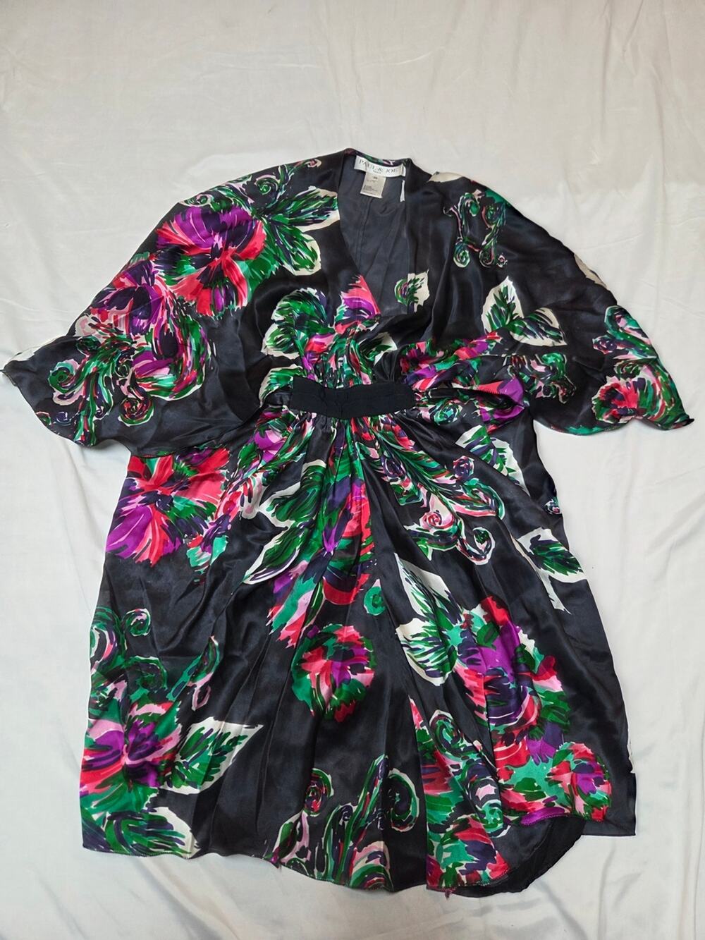Paul & Joe Black Midi Dress with Pink, Green & Purple Floral Print size 36